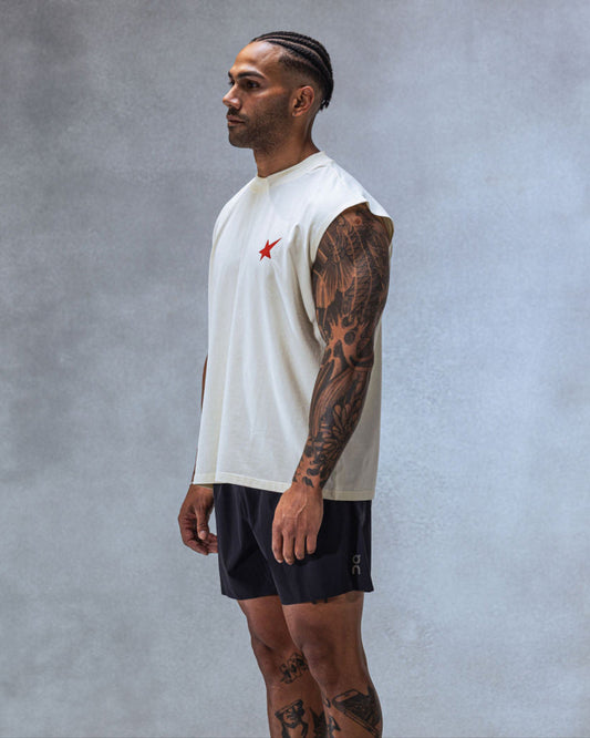 Trew Collections Training Singlet Ivory, Red side view